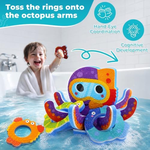 Bath Toys for Toddlers 1-3, Octopus Foam Ring Toss Toy - Image 4