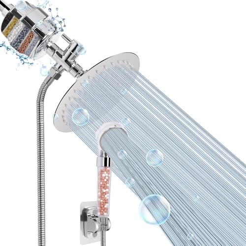 Filter Shower Head, High Pressure 8 Inch Rainfull with Filter Combo for Hard Water, Remove Chlorine Fluoride and Harmful Substances- 1 Replaceable Filter Cartridge (Round, Chrome) by HOME