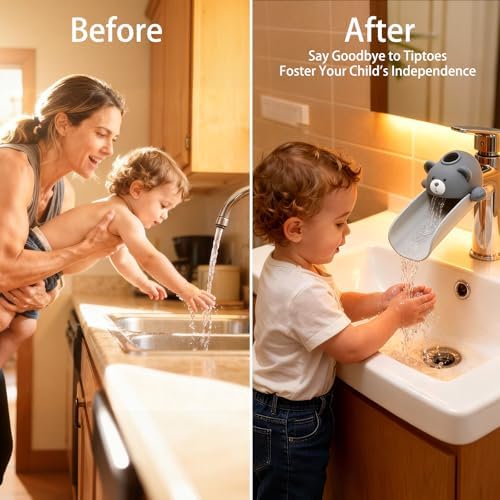 SKYROKU Faucet Extender for Toddlers with Temperature Sensor, Cute Bear - Image 2