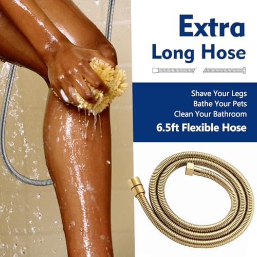 High Pressure 10 Setting Handheld Shower Head, 5" Detachable Showerhead Spray Built-in Power Wash to Clean Tub, Tile & Pets, 79" Extra Long Stainless Steel Hose, Adjustable Bracket - Gold - Image 2