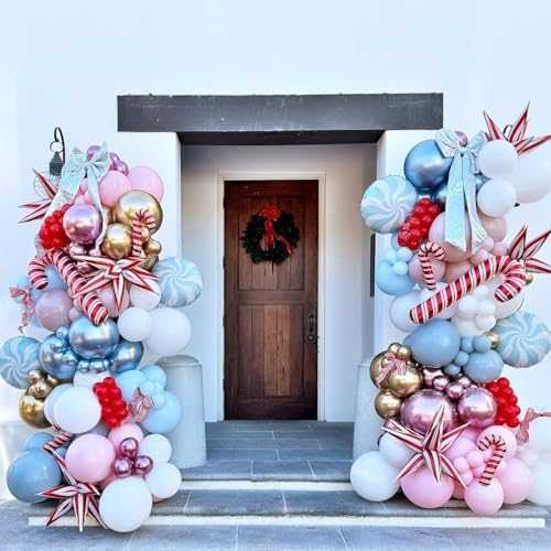 Christmas Balloon Garland Arch Kit, 121PCS Red Blue Pink Latex Balloons with Candy Cane Star Mylar Foil Balloon Set for Girls Xmas Birthday Winter Wonderland Baby Shower New Year Party Decorations - Image 3