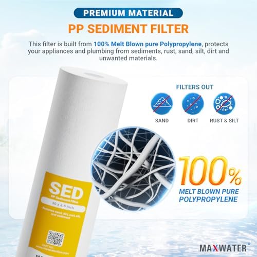 Max Water 20" x 4.5" BB Hard Water Replacement Filter Set - 20" Sediment + Cation Resin Cartridge for Hard Water Treatment & Sediment Removal | Fits Standard Whole House Water Filter Systems - Image 3