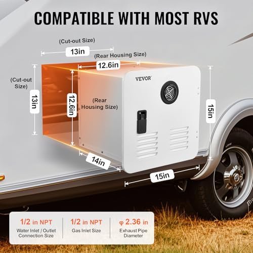 VEVOR RV Tankless Water Heater, 65000 BTU, Instant Shower with 15 x 15 in White Door and Remote Controller, Ideal for RVers' Family Everyday Use - Image 6