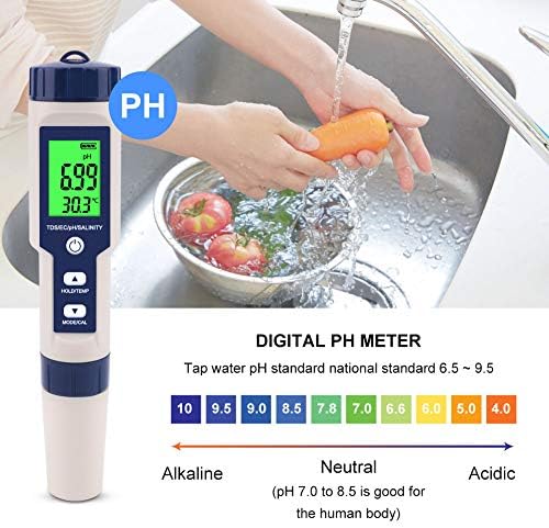 PH Meter for Water 5 in 1 PH Temp TDS and EC Meter,Salinity Meter,PH Tester Digital,TDS Meter Digital Water Tester&Pool Salt Tester for Swimming Pool. - Image 5