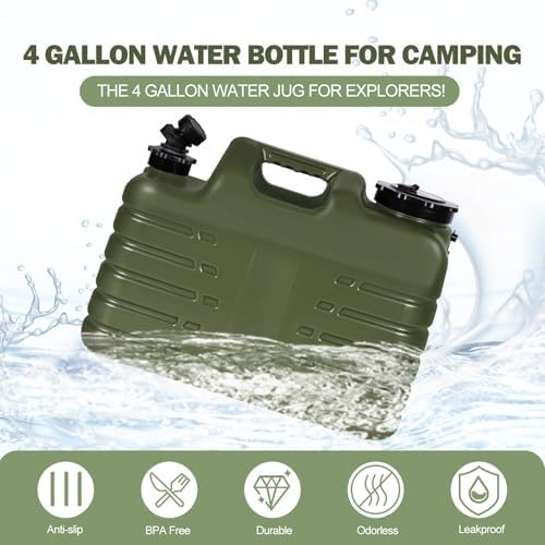 REDCAMP 4 Gallon/15L Portable Water Container with Spigot, Green 4 Pack - Image 2
