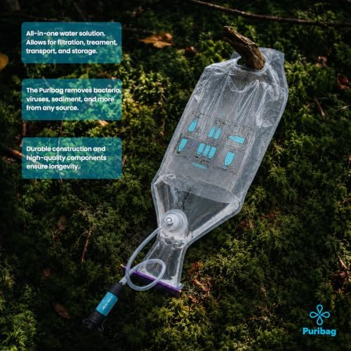 Puribag Pro Portable Water Treatment System with Gravity Bag, Hollow-Fiber Membrane Filter Straw, 12 Treatment Sachets, Hose and Bottle Adapter for Camping, Hiking and Emergency Preparedness - Image 5