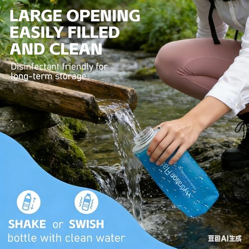 AXEN Collapsible Water Bottle with Filter for Hiking Travel, 1000ml Blue - Image 6