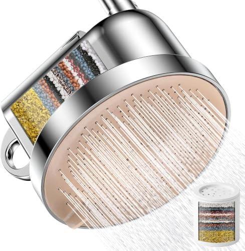 NSF Certified Filtered Shower Head - 5 Settings High Pressure Rain Shower Head with Filter for Hard Water Softener - Easy Install & Replace - Bathroom Showerhead to Remove Chlorine & Heavy Metals by MakeFit
