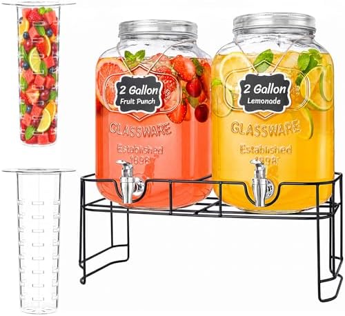 Lifewit 2 Gallon Glass Drink Dispenser with Stand & Fruit Infuser 2 Pcs by Lifewit