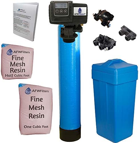 AFWFilters 1.5 Cubic Foot (48k) Whole Home Iron Pro Water Softener with Fine Mesh Resin, 1" Plastic MNPT Connection, and Blue Tanks by Abundant+Flow+Water+Systems