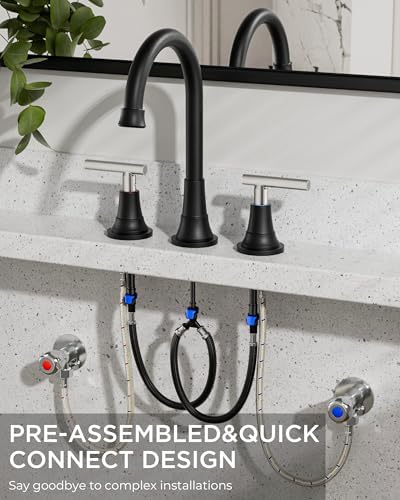 FORIOUS 8Inch Widespread Brushed Nickel and Black Bathroom Faucet 3 Holes - Image 6