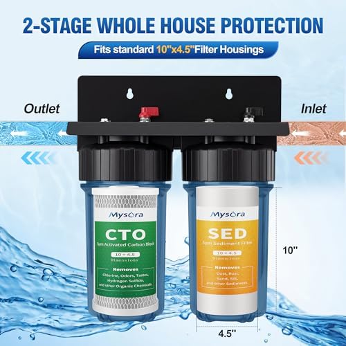 NSF Certified 2 Stage 5 μm 10" x 4.5" Whole House Water Filter Cartridges, Sediment and CTO Carbon Block Water Filter Compatible with WGB21B, FP15B, FC15B, GE FXHTC, GXWH40L, Wrench Included - Image 2