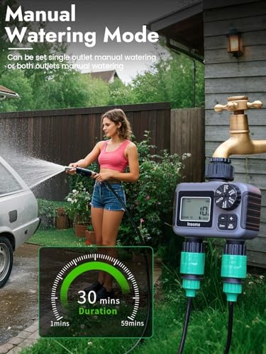 Insoma 2-Zone Sprinkler Timer, Programmable Garden Hose Timer with Auto/Manual/Rain Delay Modes | Water-Saving Irrigation Controller for Lawn, Yard & Drip Systems | Waterproof Design & Easy Setup - Image 4