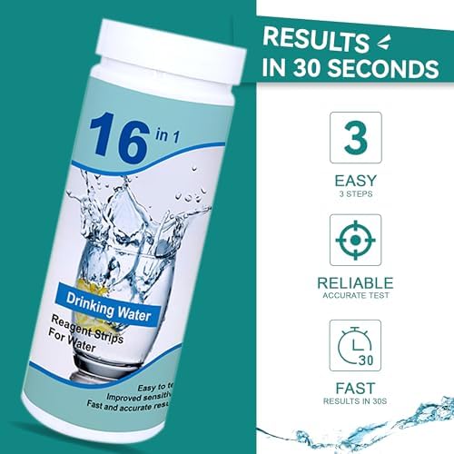 Drinking Water Testing Kits(100 Strips)-16 in 1 Well&Household Tap&Natural Water Quality Test with Hardness,Chlorine,Copper,Iron,Lead,pH,Etc. - Image 2