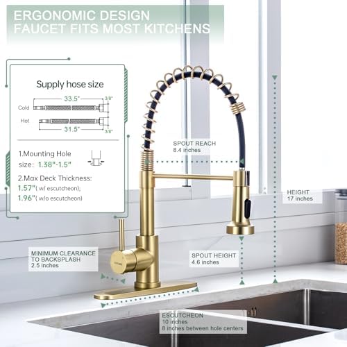 WEWE Pull-Down Kitchen Faucet, 2-Mode Sprayer, Gold, High Arc - Image 2
