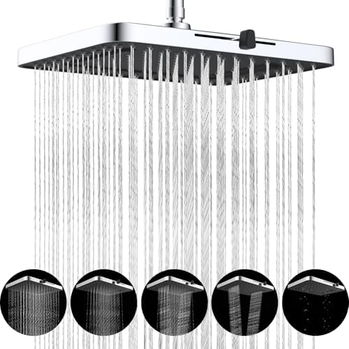 Hibbent cUPC Certified 5 Spray Modes Shower Head, 13'' High Pressure Large Rainfall Shower Head, High Flow Waterfall Bathroom Fixed Showerheads with Adjustable Swivel Ball Joint, Chrome by Hibbent