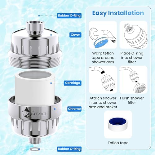 Aqua Earth Filtered Shower Head Gift Edition High Pressure Shower Filter Hard Water Remove Chlorine Harmful Substances Coconut Shell Activated Carbon Reduce Heavy Metals Other Sediments Vitamin C - Image 5