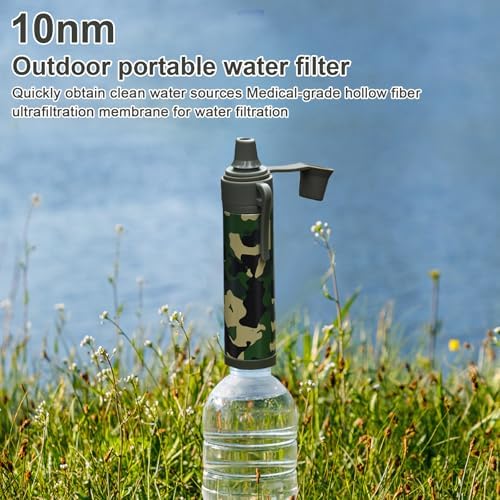 10NM Portable Water Filter System Set,Backpacking Squeeze Water Filtration Purifier Survival System for Hiking (Camouflage) - Image 4