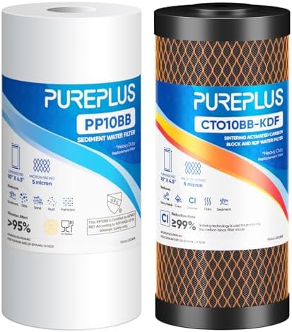 PUREPLUS 10"x4.5" Whole House Water Filter, Sediment & KDF, 5 Micron by PUREPLUS