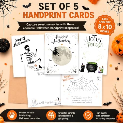 Pack of 5 Halloween Handprint Craft Cards for Kids, Halloween Handprint Art Keepsake Cards, DIY Paint Activity for Preschool, Daycare & Classroom - Image 5