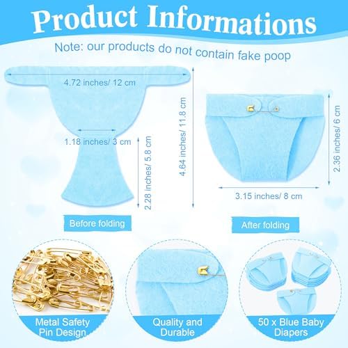 Roowest 51 Pcs Dirty Diaper Baby Shower Games, Blue Cowboy - Image 3