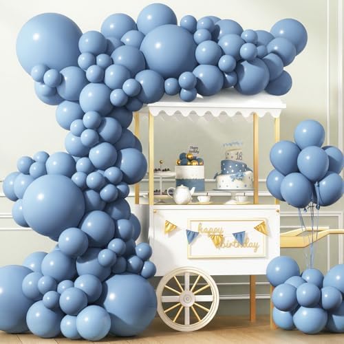 APLANET 150pcs Dusty Blue Balloons Different Sizes 18 12 10 5 Inch Slate Blue Boho Neutral Balloon for Baby Shower Gender Reveal Graduation Birthday Party, Arch Kit Decoration by ZJHAI