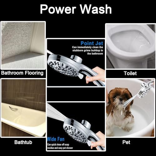 High Pressure Shower Head with Magnetic Back Fixed Base Design,Handheld Showerhead with Hose Set Stainless Steel 59 inches/5 ft 10-Setting 5 inches Large Face,Chrome Finish - Image 6
