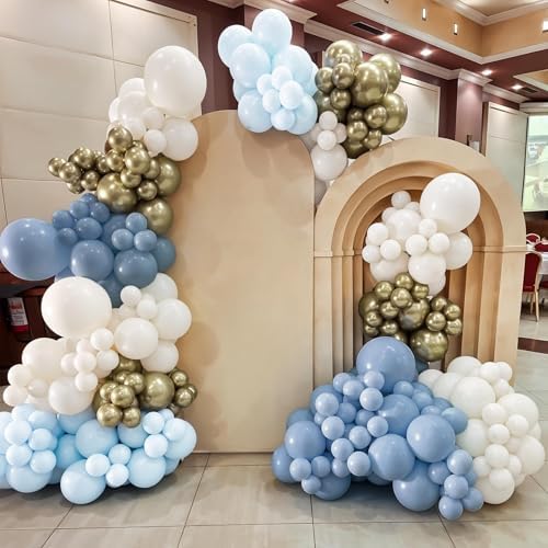 Dusty Blue Balloon Garland Arch Kit, 114pcs Pastel Blue Pearl White Metallic Light Gold Latex Balloons Set for Boy Girl Boho Ocean Baby Shower Boy Birthday Wedding Bridal Shower Party Decorations - Image 4