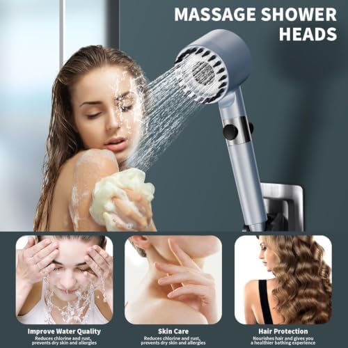 Shower Head, Drops Shower Head High Pressure, Showerhead with Handheld and 3 Filters, 4 Spray Modes & Pause Switch, Silicone Scalp Massager, 59" Hose & Bracket for Hard Water & Pets - Image 5