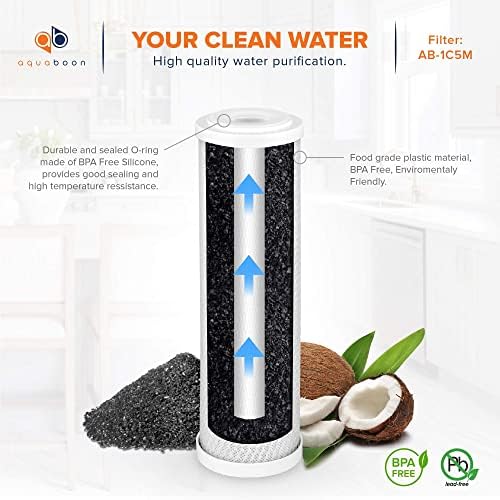 Aquaboon 5 Micron 10 x 2.5 Carbon Block Water Filter Cartridge CTO Whole House Water Filter Replacement Compatible with WHKF-WHWC, FXWTC, 12-PACK - Image 5