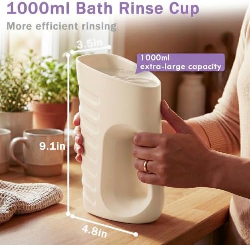 Babylush Baby Bath Rinse Cup & Rinser – 1000ml Soft EVA, 0.3lb Lightweight, BPA-Free Bath Water Pourer, Baby Bath Pitcher, Shower Cup for Kids (Beige) - Image 4
