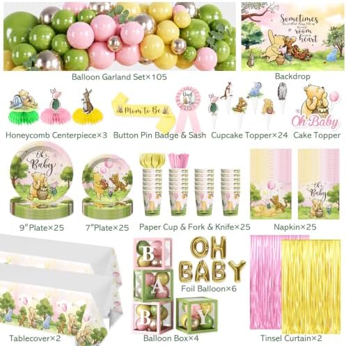 280pcs Bear Baby Shower Decorations Complete Party Set, 25 guests - Image 2