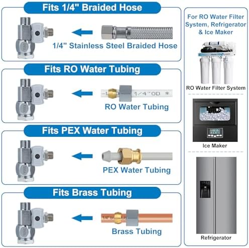 YUHX Feed Water Adapter 3/8" x 1/4" or 3/8" Add-A-Tee, 1/2 x 1/4 or 3/8 Water Line splitter fitting,1/4 or 3/8 Inch Compression Outlet Connection - Image 5