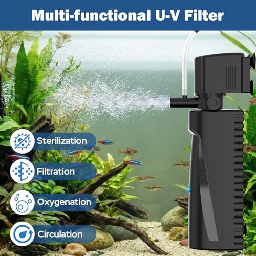 Aquarium U-V Filter for Green Water, Fish Tank Filter with U-V Light & Timer, Turtle Tank Filter with Dual Outlet & Aeration, for 20-70 Gallon Freshwater & Saltwater - Image 2