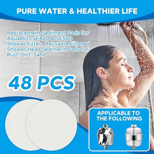 Replacement Sediment Pads for AquaBliss SF400 & SF500 Shower Filter, 48-Pack 1-Year Supply, Reusable Filtered Shower Head Sediment Pads for Rust, Dirt, Sand - Image 2