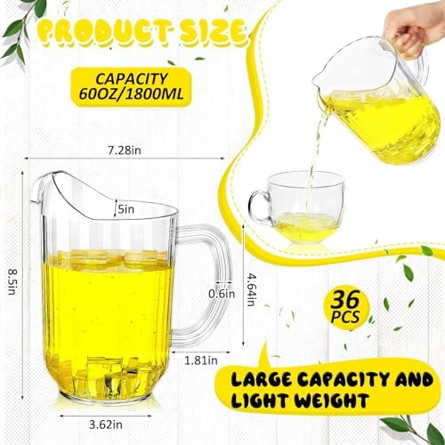 Tessco 36 Pcs Plastic Pitchers 60 Oz Clear Water Beer Jug Large,Classic - Image 2