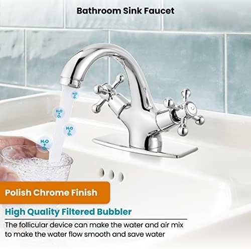gotonovo Bathroom Sink Faucet 1 Hole Double Cross Handle, Polish Chrome - Image 7