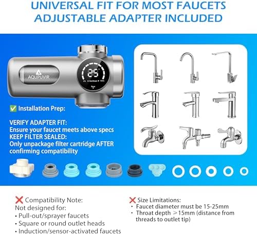 Faucet Water Filter, 3-Stage Filter with UV-C & Self-Powered Display, Dual Modes for Tap/Filtered Water, Safe for Food & Skin Fits 22/24/28mm and Circular Tap - Image 5