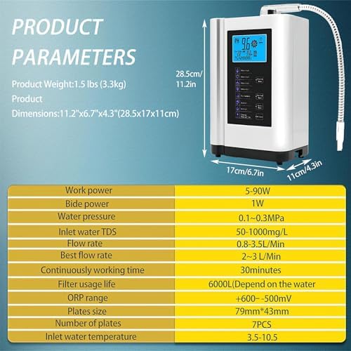 Alkaline Water Machine Ionizer, pH 3.5-10.5 Adjustable, Hydrogen Rich Water Ionizer Machine 7 Settings, Auto-Clean, Compact for Kitchen - Image 2
