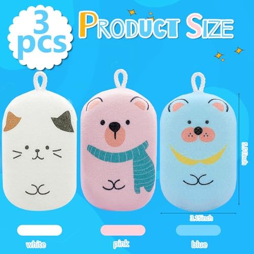 Baby and Kids Bath Loofah Sponge, Soft and Absorbent Toddler Exfoliating Body Scrubber Shower Loofa Sponge,Cute Pattern Design for Kids Baby Women Boys and Girl, 3 Pack (Bear/Dog/Cat) - Image 4