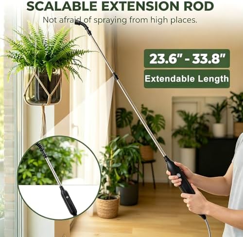 Rechargeable Cordless Pump Sprayer, Electric Watering Wand with 32.8FT Hose 6 Spray Modes Telescopic Wand, Battery Powered Sprayer for Garden Lawn Indoor Outdoor Plant Fertilizer Weed Cleaning - Image 2