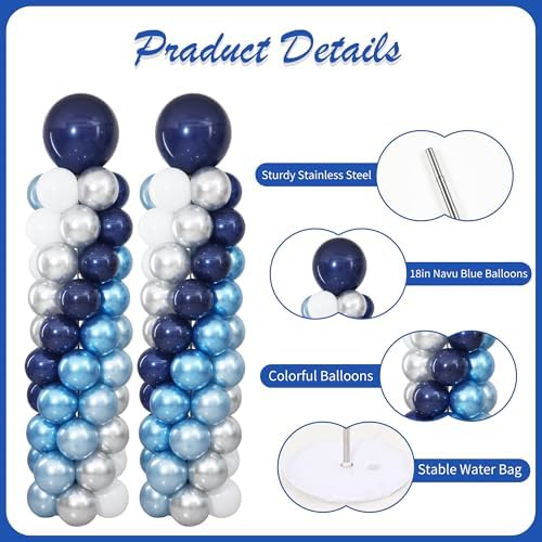 Navy Blue and Silver White Balloon Column Stand Kit Set of 2 for Floor - Image 5