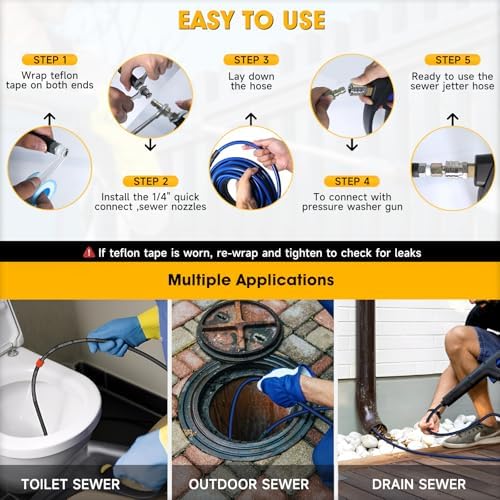 Sewer Jetter Kit for Pressure Washer 100ft, 1/4 Inch NPT, 5800PSI - Image 6