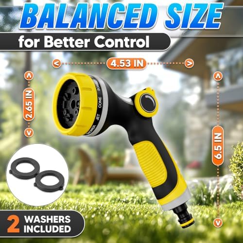 Garden Hose Nozzle, 10 Spray Patterns, Thumb Flow Control, Yellow - Image 2