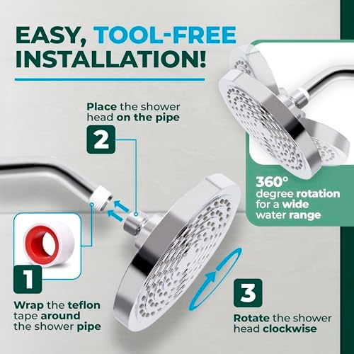 Winthorpe 6 Inch Rain Shower Head, High Pressure Fixed Showerhead, 90 Jets for Full Body Coverage, Adjustable 1.8 or 2.5 GPM Flow Inserts, Tool Free 1 Minute Install, Matte Black - Image 5