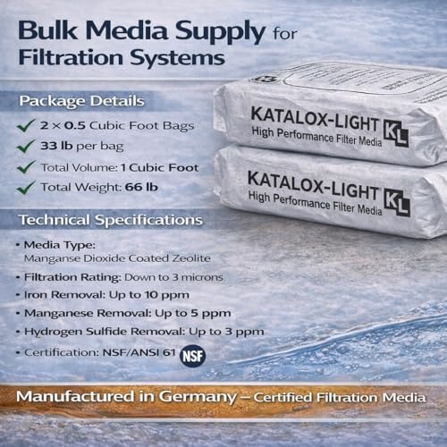 Katalox Light Filter Media 1 Cubic Foot (66 lb, 2 Pack) – High Capacity Iron, Manganese & Sulfur Removal – NSF Certified Water Filtration Media for Well & Commercial Systems - Image 5