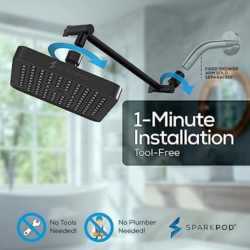 SparkPod Square Rain Shower Head with Extension Arm - Height Adjustable Shower Head with High Pressure Performance - Easy 1-Minute Installation (6" Square, Midnight Black Matte) - Image 6