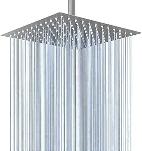 Voolan Rain Shower Head - High Flow Large Rainfall Shower Heads Made of Stainless Steel - Waterfall Bathroom Square Showerhead - Ceiling or Wall Mount (12" Brushed Nickel) by Voolan