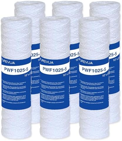 5 Micron 10"x2.5" String Wound Sediment Filter, 6-Pack by Purevua