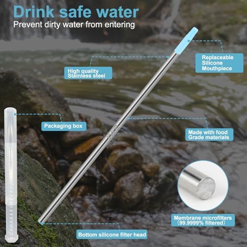 Personal Water Filter Straw, Reusable Stainless Steel Water Filter Drinking Straw Portable Outdoor Emergency Survival Gear for Hiking, Camping, Travel, Hunting & Fishing (Small) - Image 4